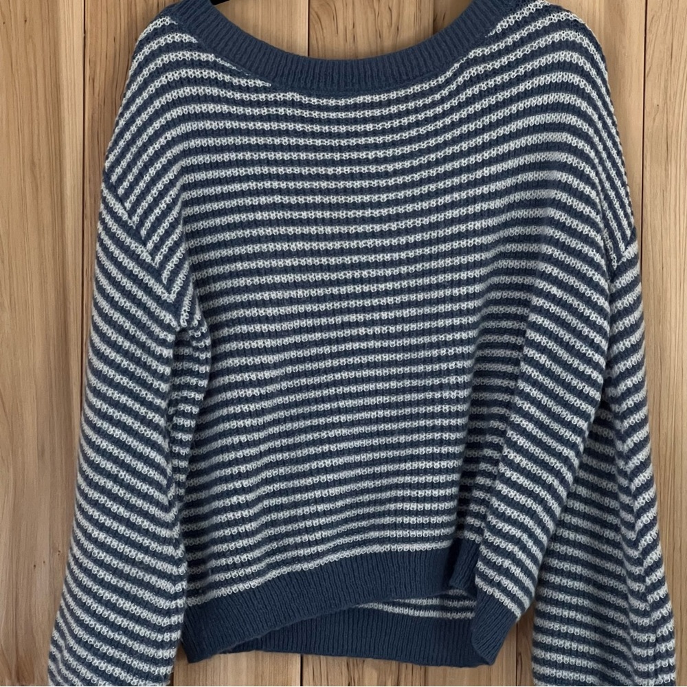 Striped Navy & White Crewneck Knit Sweater for Women